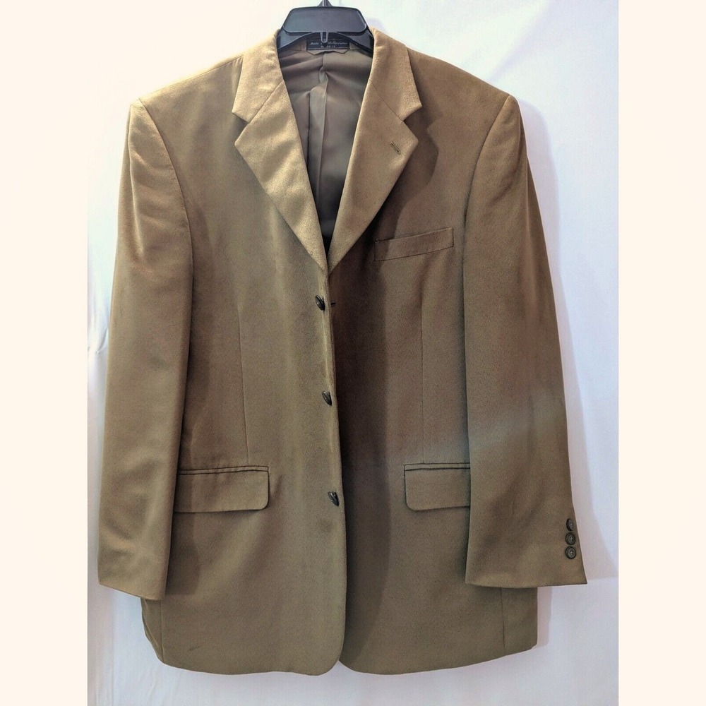 Bill Blass Camel Color Blazer Suit Jacket Mens 44R 3-Button Tan Flaws